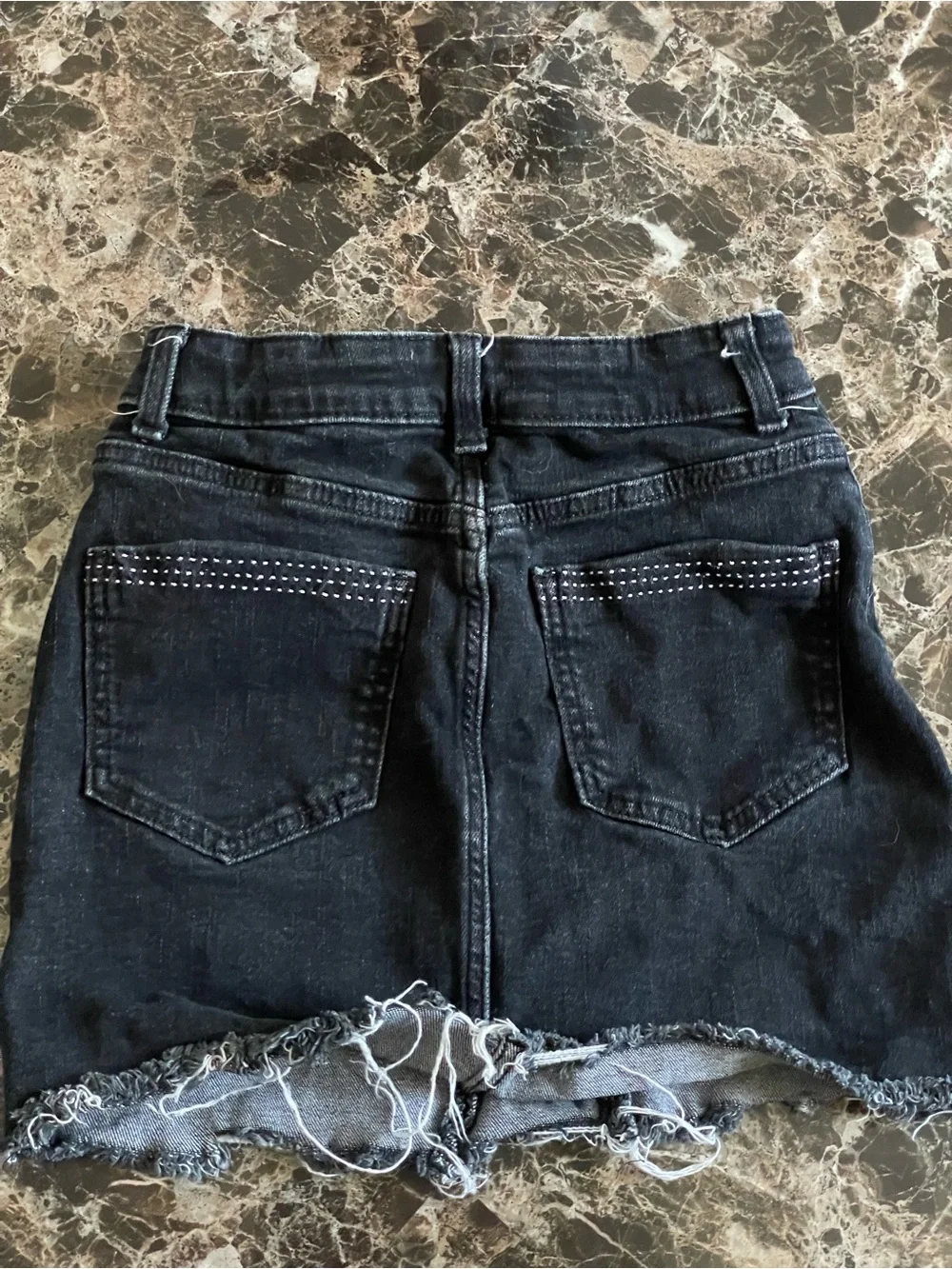Black Distressed Denim Mini Skirt